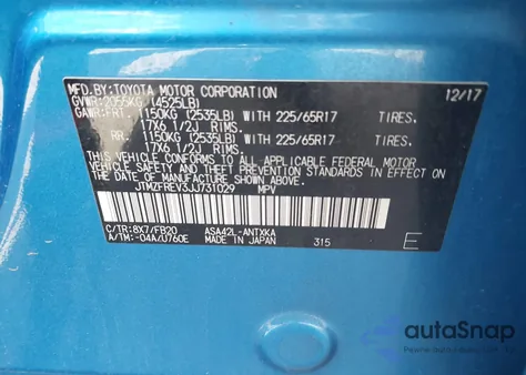 2018 Toyota Rav4 Le z USA, uszkodzony, nr VIN JTMZFREV3JJ731029